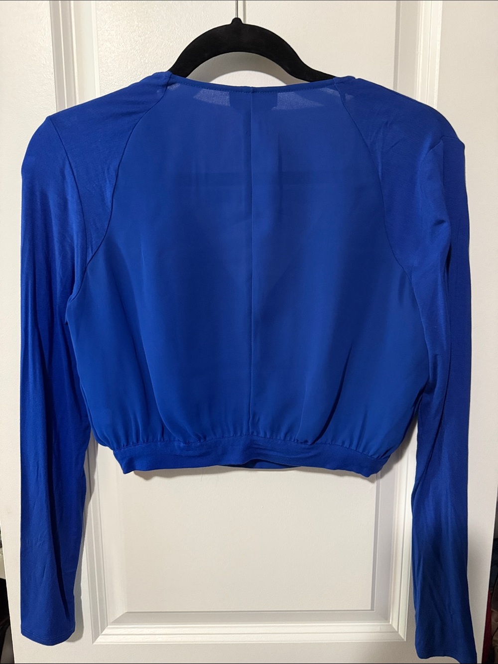 bebe Cobalt Blue Wrap-Front Long Sleeve Blouse - Picture 3 of 4